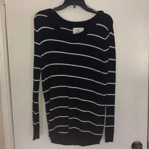 Navy blue and white striped pullover